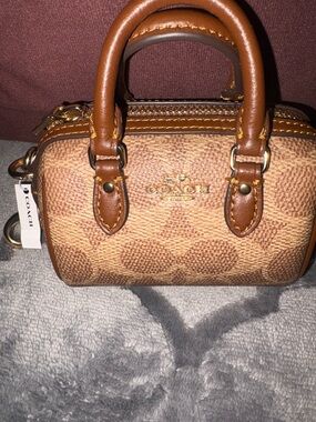 Coach Mini Barrel Satchel in Brown Logo Canvas with Dark Brown Trim